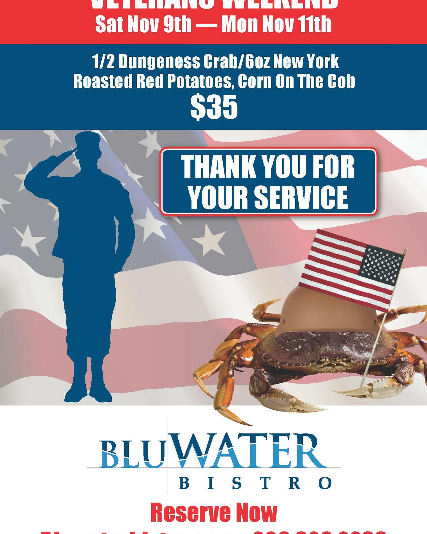 Half Dungeness crab and NY steak — $35