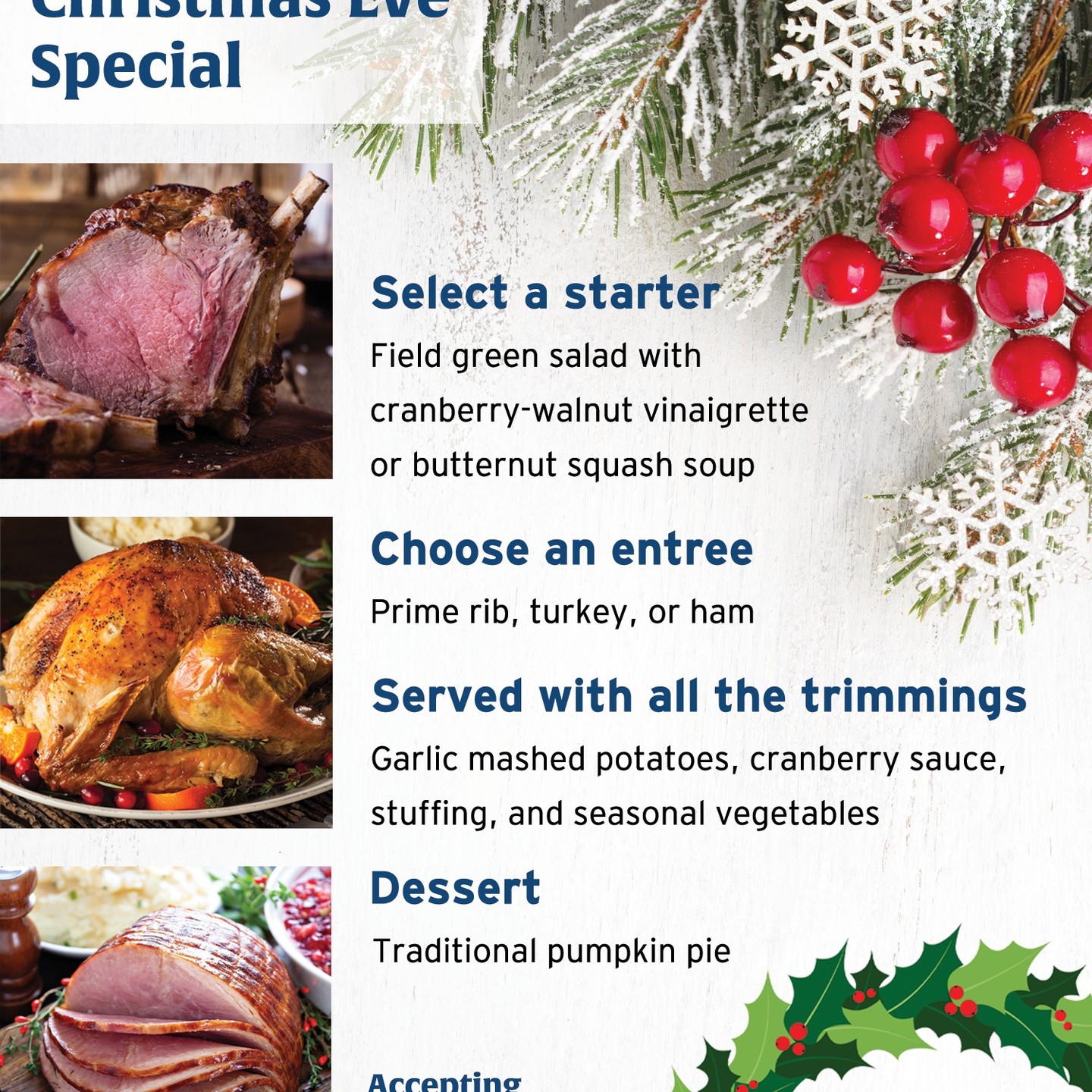 Christmas and Christmas Eve reservations are open